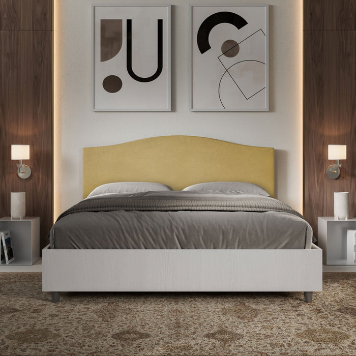 Letto Matrimoniale 160x190 cm struttura bianco frassino testata Gra - Contenitore,Microfibra,Ocra