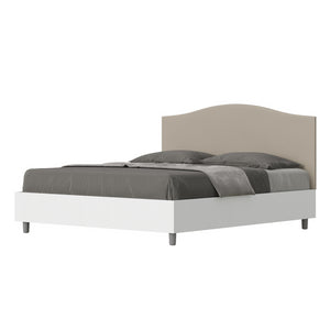 Letto Matrimoniale 160x190 cm struttura bianco frassino testata Gra - Similpelle,Tortora,Con rete