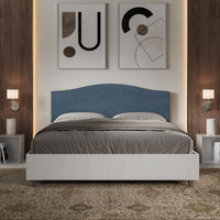 Letto Matrimoniale 160x190 cm struttura bianco frassino testata Gra - Contenitore,Microfibra,Blu