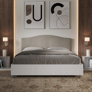 Letto Matrimoniale 160x190 cm struttura bianco frassino testata Gra - Similpelle,Tortora,Con rete