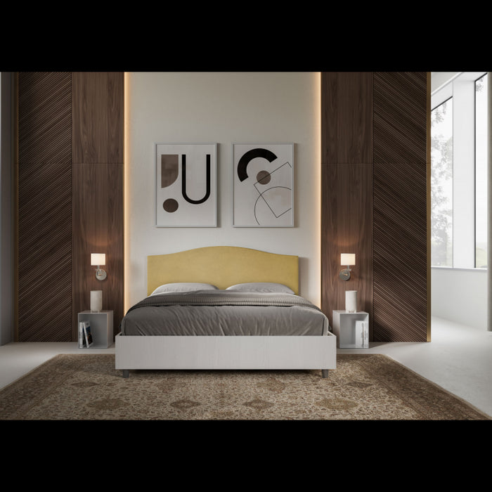 Letto Matrimoniale 160x190 cm struttura bianco frassino testata Gra - Contenitore,Microfibra,Ocra