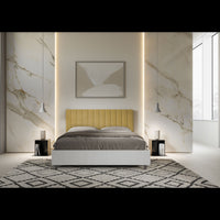 Letto Matrimoniale 160x190 cm struttura bianco frassino testata Kai - Contenitore,Microfibra,Ocra