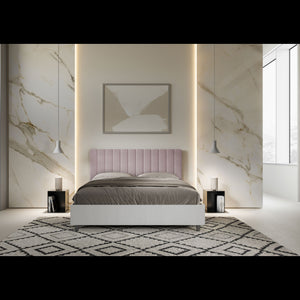 Letto Matrimoniale 160x190 cm struttura bianco frassino testata Kai - Senza rete,Glicine,Microfibra