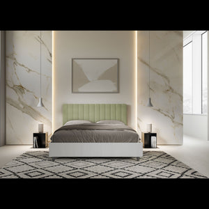 Letto Matrimoniale 160x190 cm struttura bianco frassino testata Kai - Senza rete,Microfibra,Tè verde