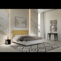 Letto Matrimoniale 160x190 cm struttura bianco frassino testata Kai - Senza rete,Microfibra,Ocra