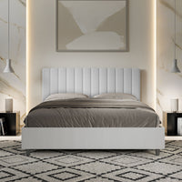 Letto Matrimoniale 160x190 cm struttura bianco frassino testata Kai - Bianco,Similpelle,Contenitore