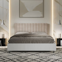 Letto Matrimoniale 160x190 cm struttura bianco frassino testata Kai - Contenitore,Microfibra,Sabbia