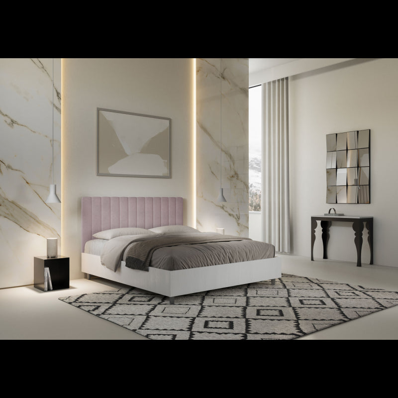 Letto Matrimoniale 160x190 cm struttura bianco frassino testata Kai - Senza rete,Glicine,Microfibra