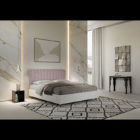 Letto Matrimoniale 160x190 cm struttura bianco frassino testata Kai - Senza rete,Glicine,Microfibra