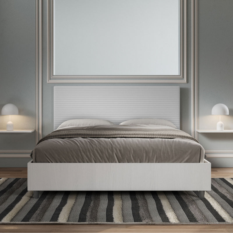 Letto Matrimoniale 160x190 cm struttura bianco frassino testata Lev - Senza rete,Bianco,Similpelle