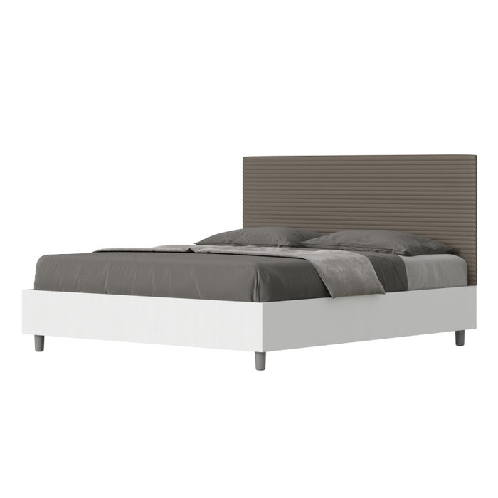 Letto Matrimoniale 160x190 cm struttura bianco frassino testata Lev - Senza rete,Similpelle,Cappuccino