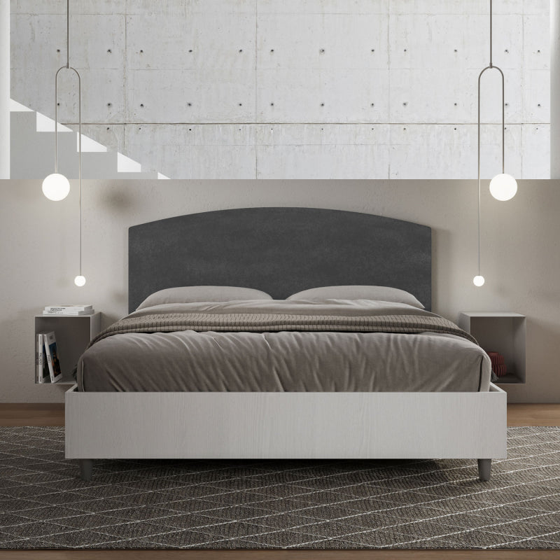 Letto Matrimoniale 160x200 cm struttura bianco frassino testata Ant - Contenitore,Microfibra,Grigio