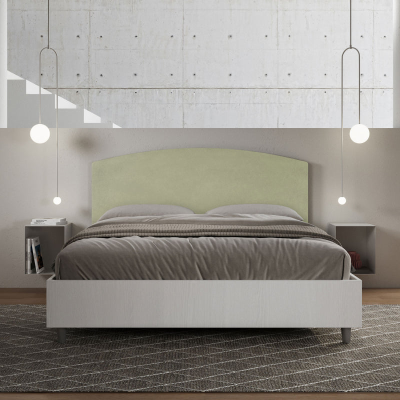 Letto Matrimoniale 160x200 cm struttura bianco frassino testata Ant - Senza rete,Microfibra,Tè verde