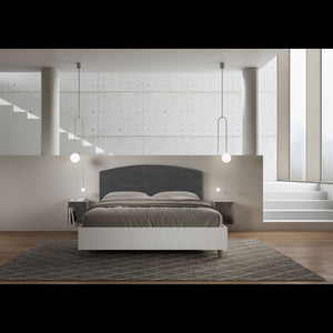 Letto Matrimoniale 160x200 cm struttura bianco frassino testata Ant - Contenitore,Microfibra,Grigio