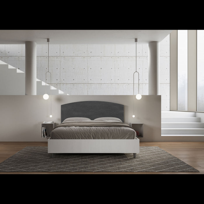 Letto Matrimoniale 160x200 cm struttura bianco frassino testata Ant - Con rete,Microfibra,Grigio