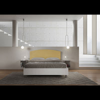 Letto Matrimoniale 160x200 cm struttura bianco frassino testata Ant - Senza rete,Microfibra,Ocra