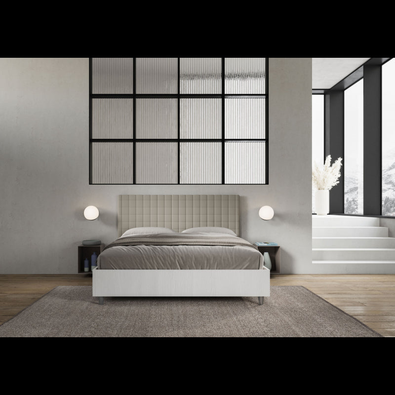 Letto Matrimoniale 160x200 cm struttura bianco frassino testata Bur - Similpelle,Tortora,Con rete