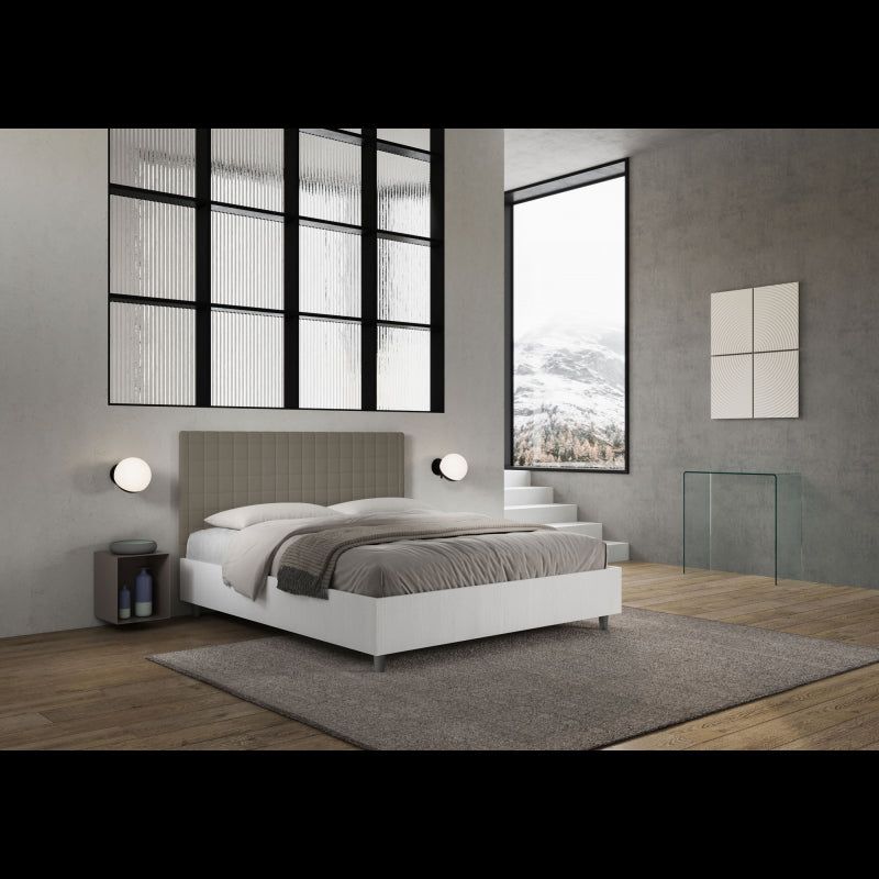 Letto Matrimoniale 160x200 cm struttura bianco frassino testata Bur - Similpelle,Cappuccino,Con rete