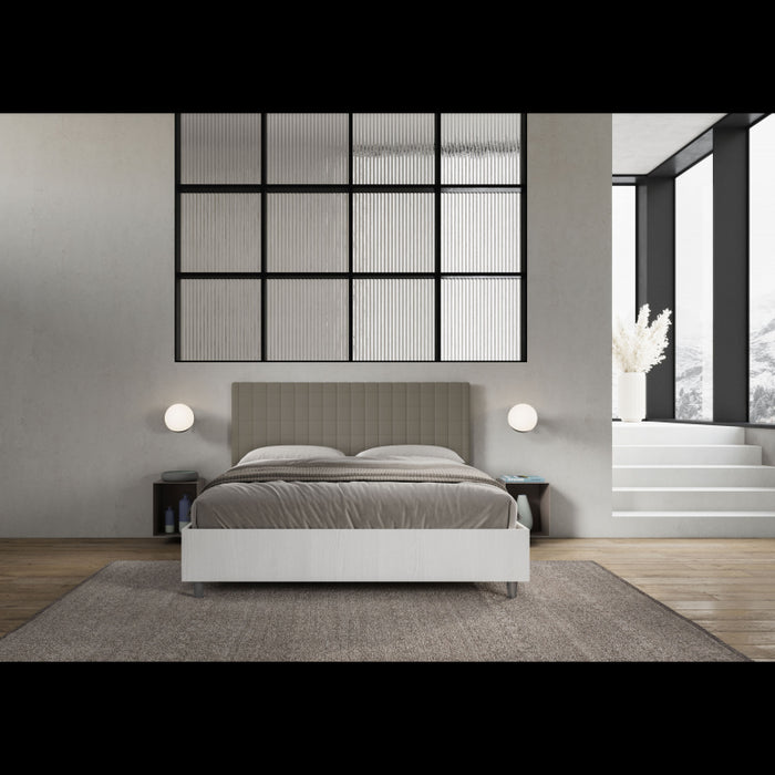 Letto Matrimoniale 160x200 cm struttura bianco frassino testata Bur - Similpelle,Cappuccino,Contenitore