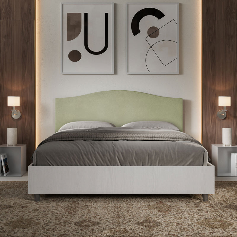 Letto Matrimoniale 160x200 cm struttura bianco frassino testata Gra - Con rete,Microfibra,Tè verde