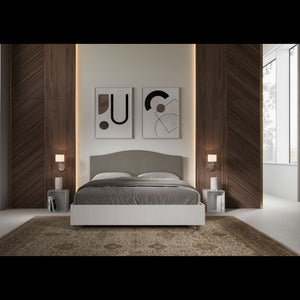 Letto Matrimoniale 160x200 cm struttura bianco frassino testata Gra - Similpelle,Cappuccino,Con rete