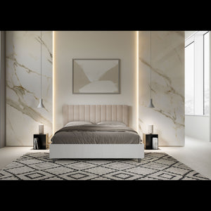 Letto Matrimoniale 160x200 cm struttura bianco frassino testata Kai - Senza rete,Microfibra,Sabbia