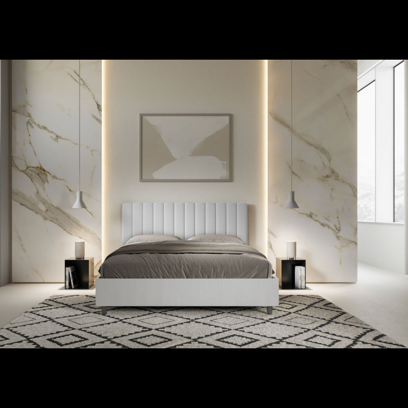 Letto Matrimoniale 160x200 cm struttura bianco frassino testata Kai - Bianco,Similpelle,Con rete