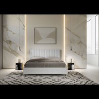 Letto Matrimoniale 160x200 cm struttura bianco frassino testata Kai - Bianco,Similpelle,Con rete