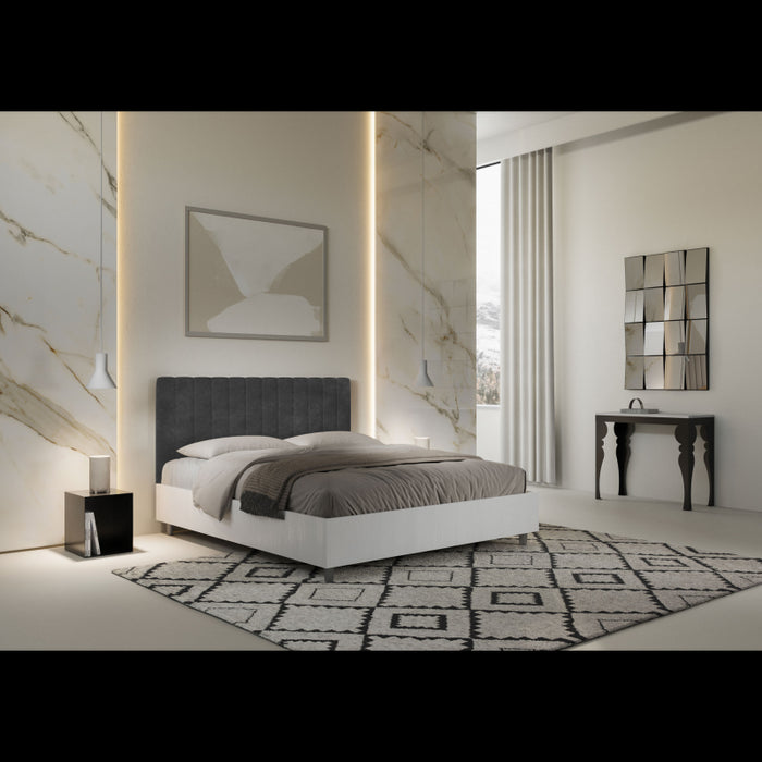 Letto Matrimoniale 160x200 cm struttura bianco frassino testata Kai - Con rete,Microfibra,Grigio