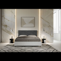 Letto Matrimoniale 160x200 cm struttura bianco frassino testata Kai - Con rete,Microfibra,Grigio