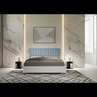 Letto Matrimoniale 160x200 cm struttura bianco frassino testata Kai - Contenitore,Microfibra,Azzurro