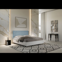 Letto Matrimoniale 160x200 cm struttura bianco frassino testata Kai - Contenitore,Microfibra,Azzurro