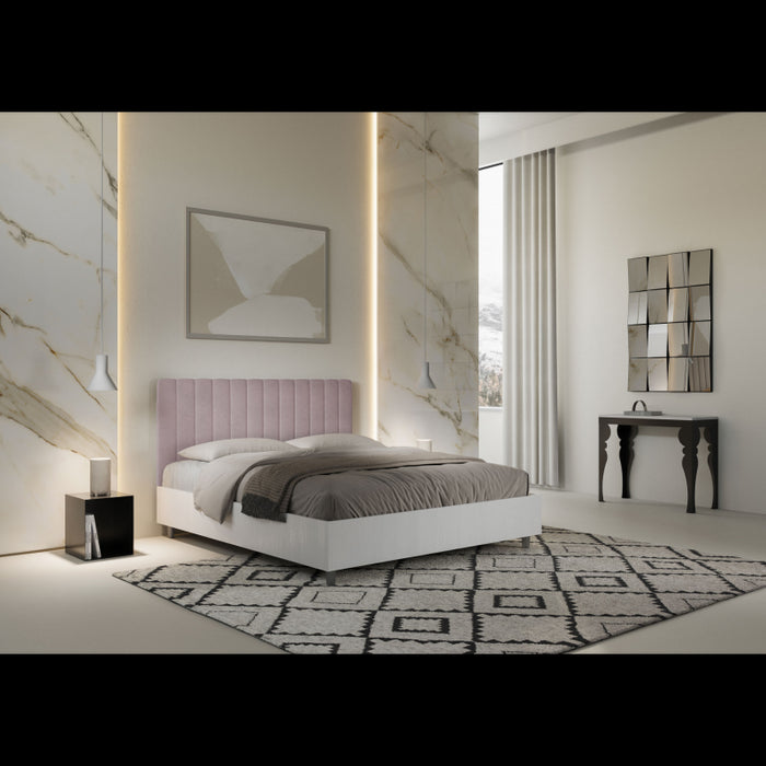 Letto Matrimoniale 160x200 cm struttura bianco frassino testata Kai - Contenitore,Glicine,Microfibra