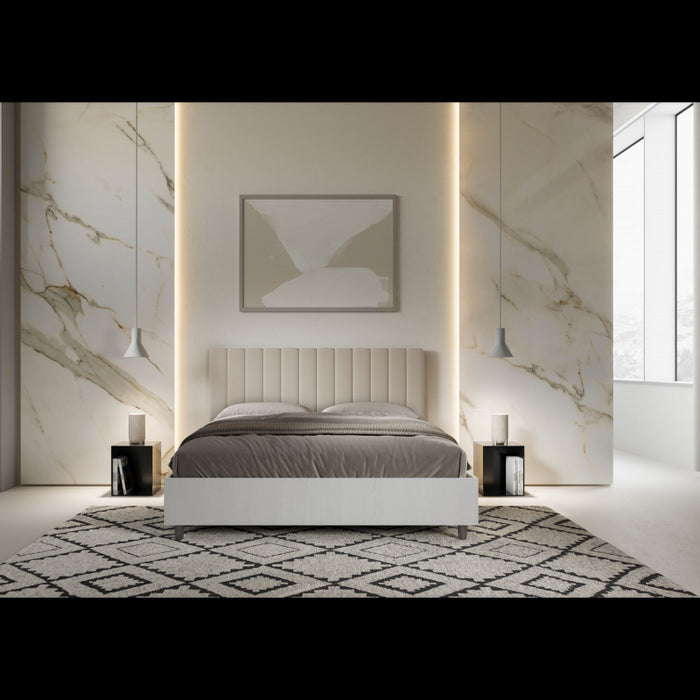 Letto Matrimoniale 160x200 cm struttura bianco frassino testata Kai - Similpelle,Tortora,Con rete