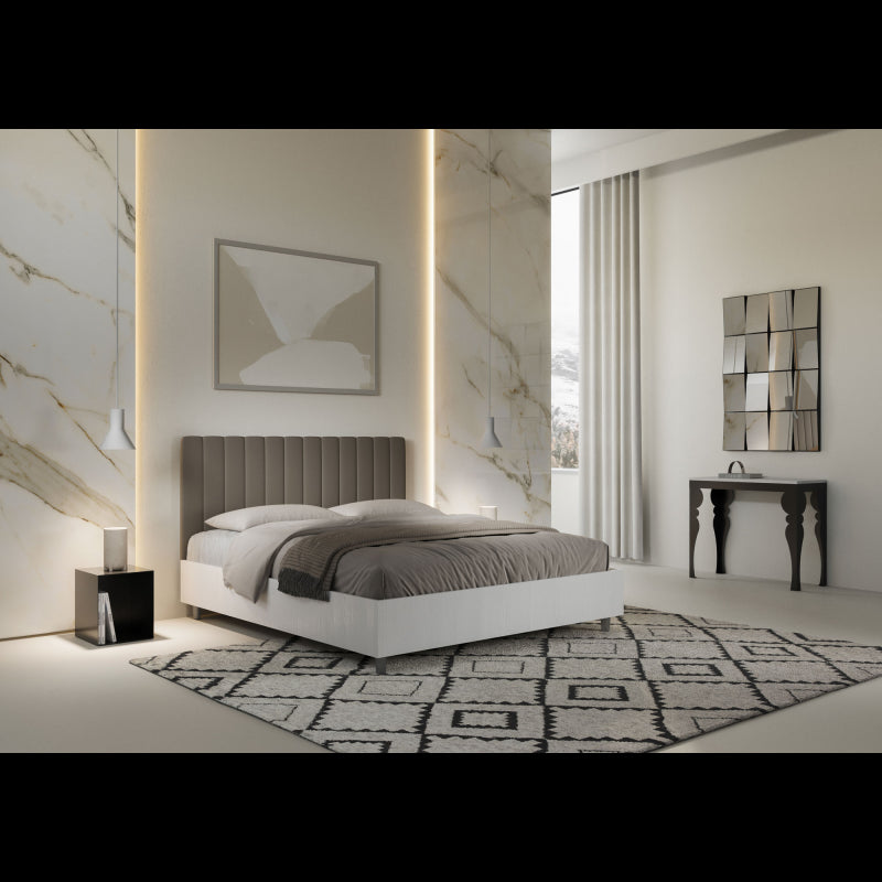 Letto Matrimoniale 160x200 cm struttura bianco frassino testata Kai - Similpelle,Cappuccino,Con rete