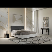 Letto Matrimoniale 160x200 cm struttura bianco frassino testata Kai - Contenitore,Microfibra,Grigio