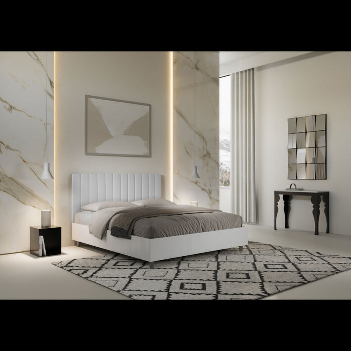 Letto Matrimoniale 160x200 cm struttura bianco frassino testata Kai - Bianco,Similpelle,Con rete