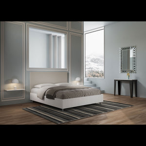 Letto Matrimoniale 160x200 cm struttura bianco frassino testata Lev - Similpelle,Tortora,Contenitore