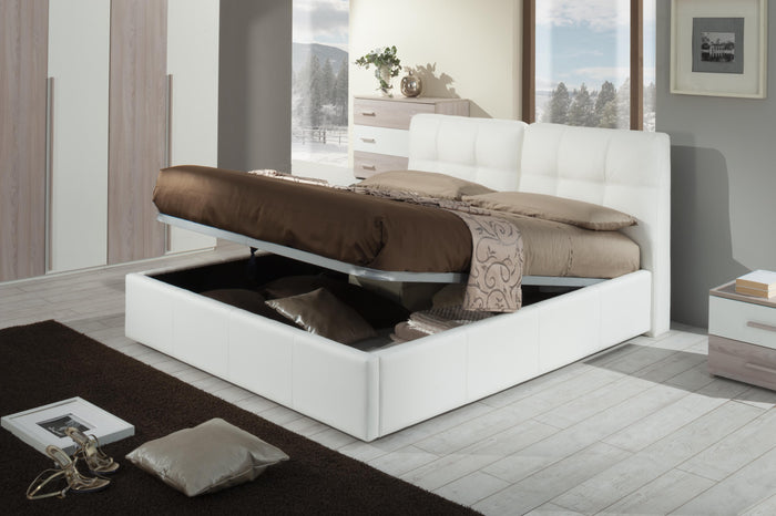 Letto matrimoniale con contenitore Melia ecopelle colore bianco