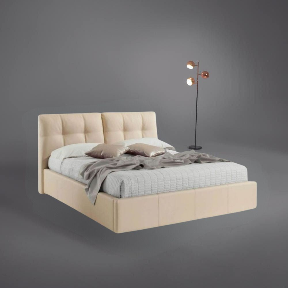 Letto matrimoniale con contenitore Melia ecopelle crema