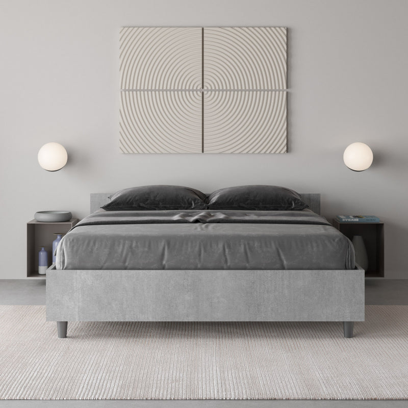 Letto Matrimoniale francese 140x190 cm Nuamo - Con rete,Grigio