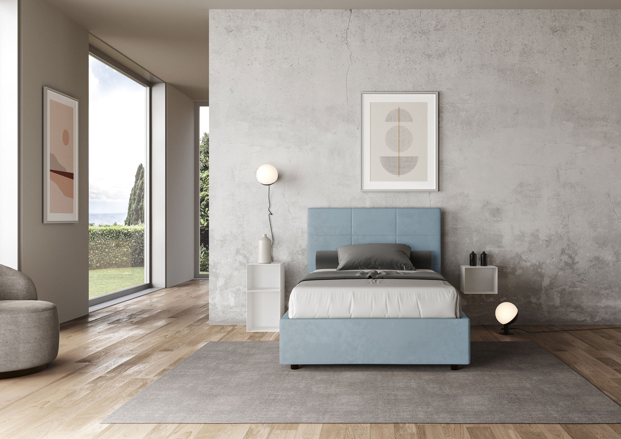 Letto 1 Piazza e Mezzo 120x210 cm Senza Rete Mika Azzurro