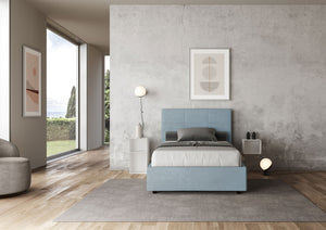 Letto 1 Piazza e Mezzo 120x210 cm con Rete e Contenitore Mika Azzurro