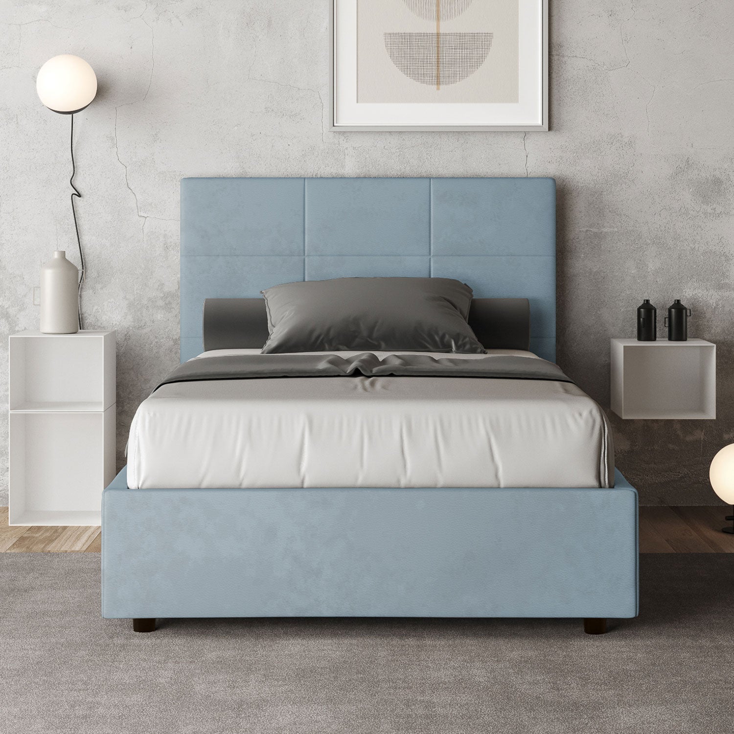 Letto 1 Piazza e Mezzo 120x210 cm con Rete Mika Azzurro