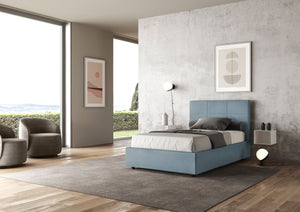 Letto 1 Piazza e Mezzo 120x210 cm con Rete e Contenitore Mika Azzurro