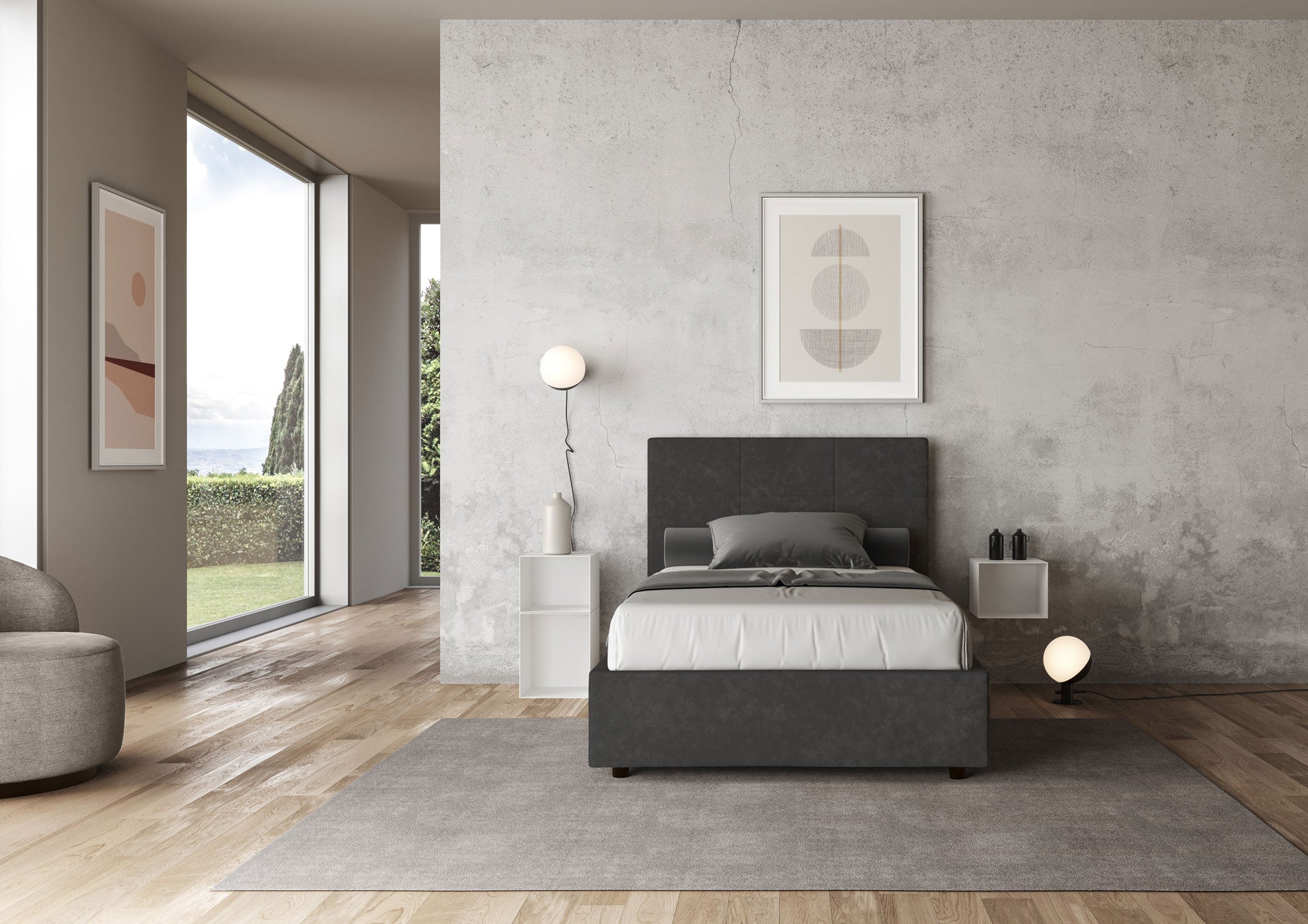 Letto 1 Piazza e Mezzo 120x210 cm con Rete e Contenitore Mika Grigio