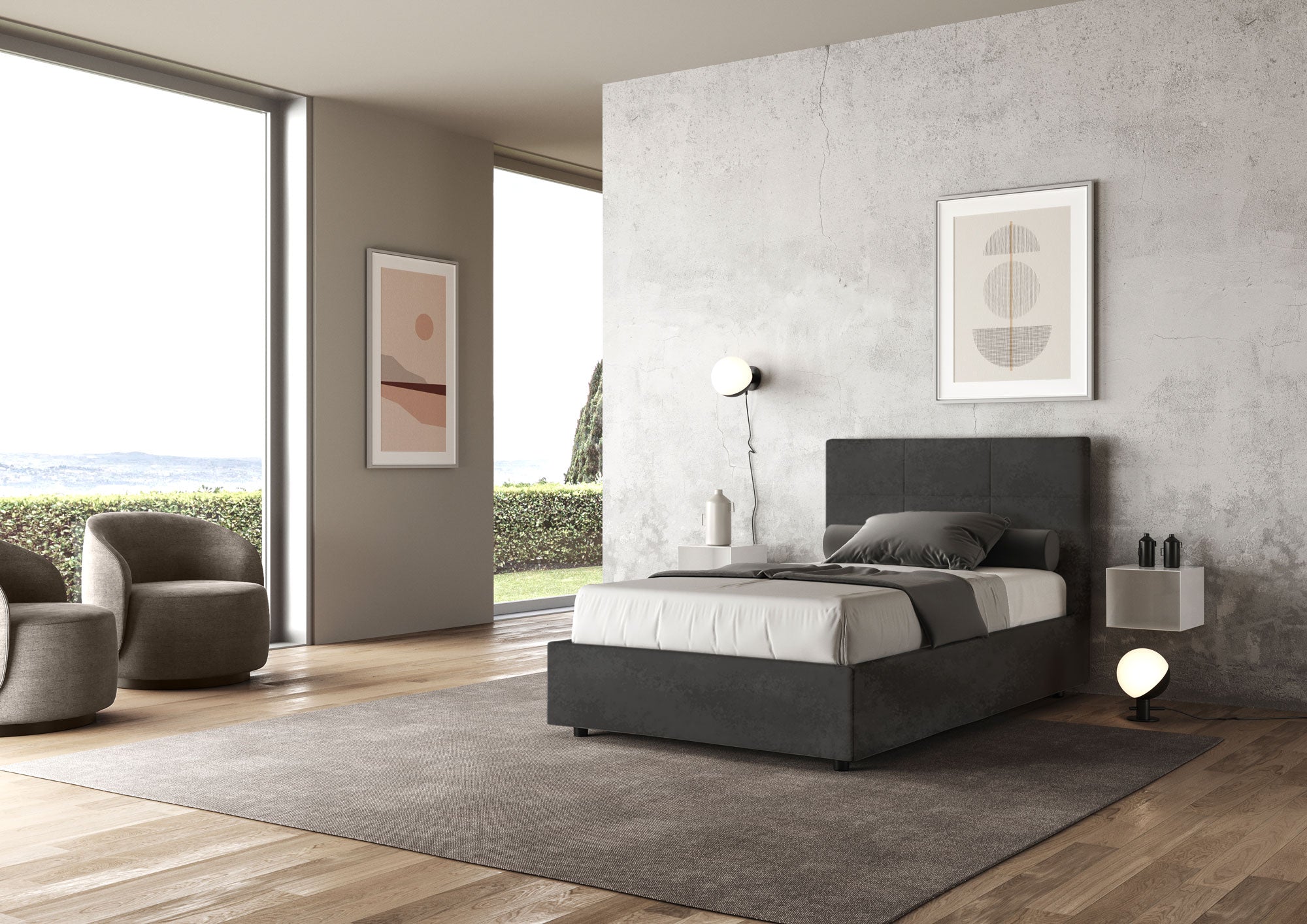 Letto 1 Piazza e Mezzo 120x210 cm con Rete Mika Grigio