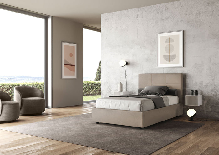 Letto 1 Piazza e Mezzo 120x210 cm con Rete e Contenitore Mika Sabbia