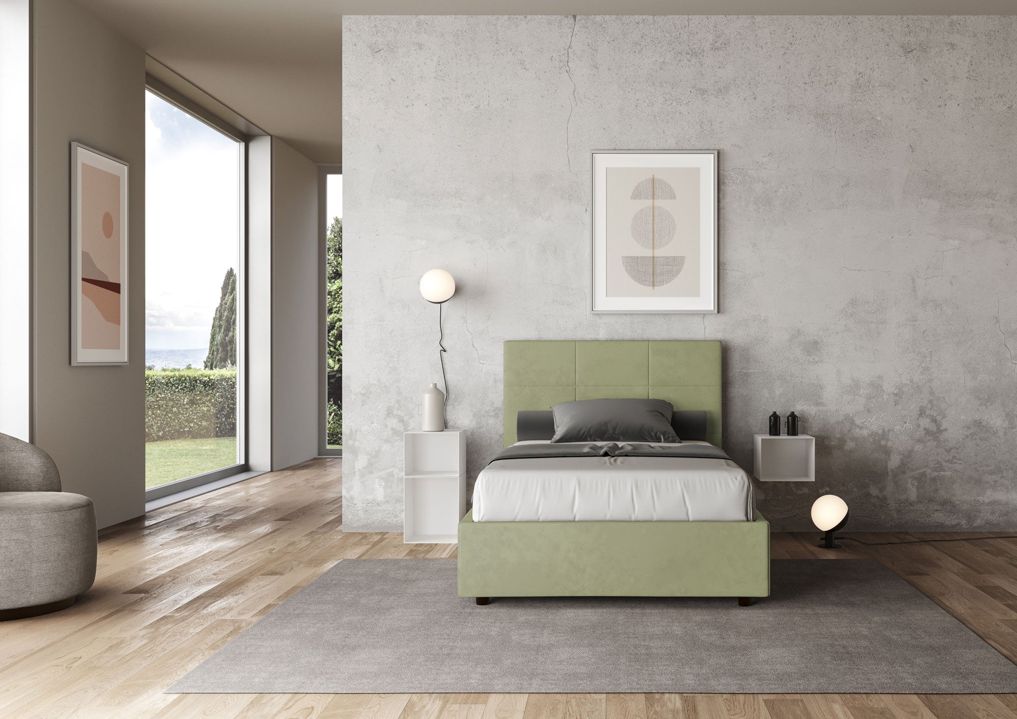 Letto 1 Piazza e Mezzo 120x200 cm con Rete e Contenitore Mika Tè verde