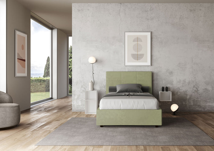 Letto 1 Piazza e Mezzo 120x210 cm con Rete e Contenitore Mika Tè verde